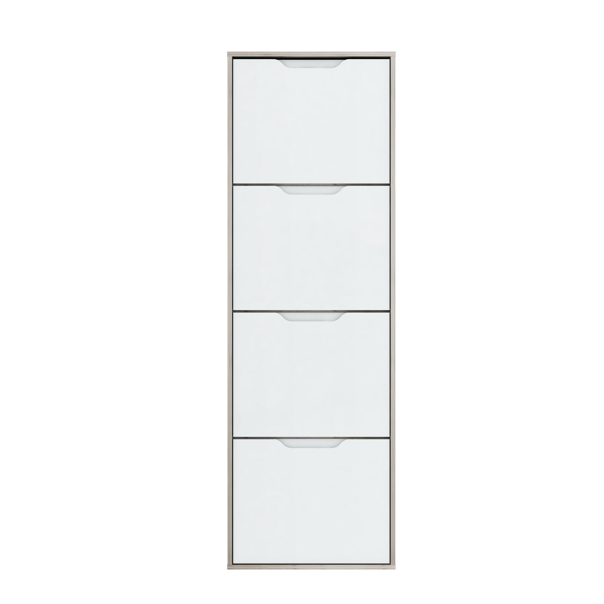 Ella 4 Drawer Tall Slim White Gloss and Oak Shoe Cabinet - FurniComp
