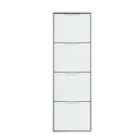 Ella 4 Drawer Tall Slim White Gloss and Oak Shoe Cabinet - FurniComp