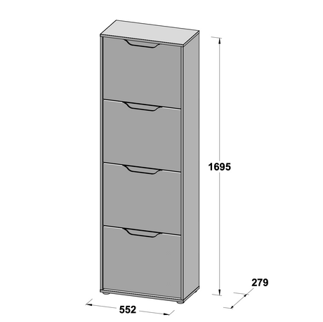 Ella 4 Drawer Tall Slim White Gloss and Oak Shoe Cabinet - FurniComp