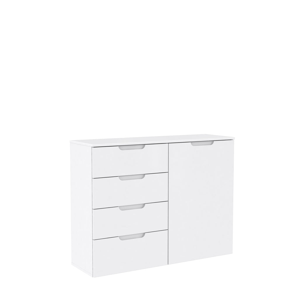 Ella White Gloss 1 Door 4 Drawer Compact Sideboard - FurniComp