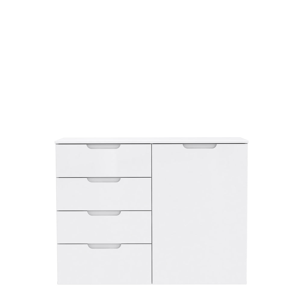 Ella White Gloss 1 Door 4 Drawer Compact Sideboard - FurniComp