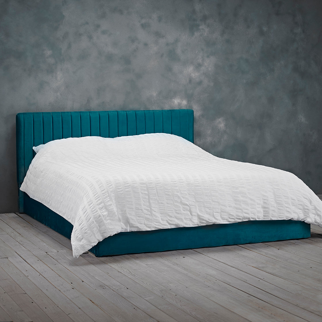 Essen Teal Velvet Ottoman Lift Up Storage Bed - FurniComp