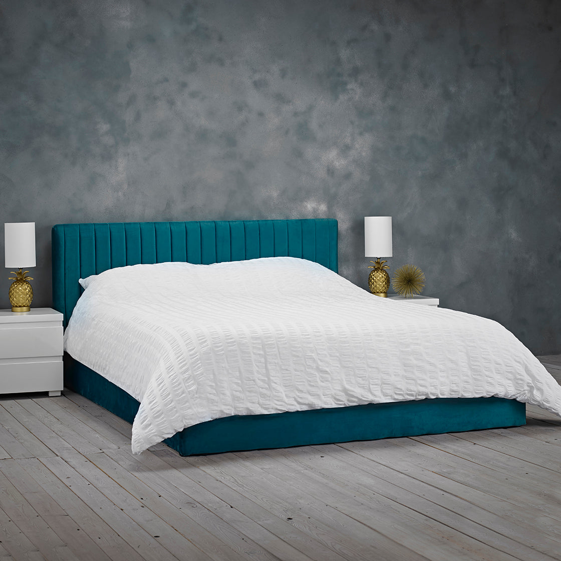 Essen Teal Velvet Ottoman Lift Up Storage Bed - FurniComp