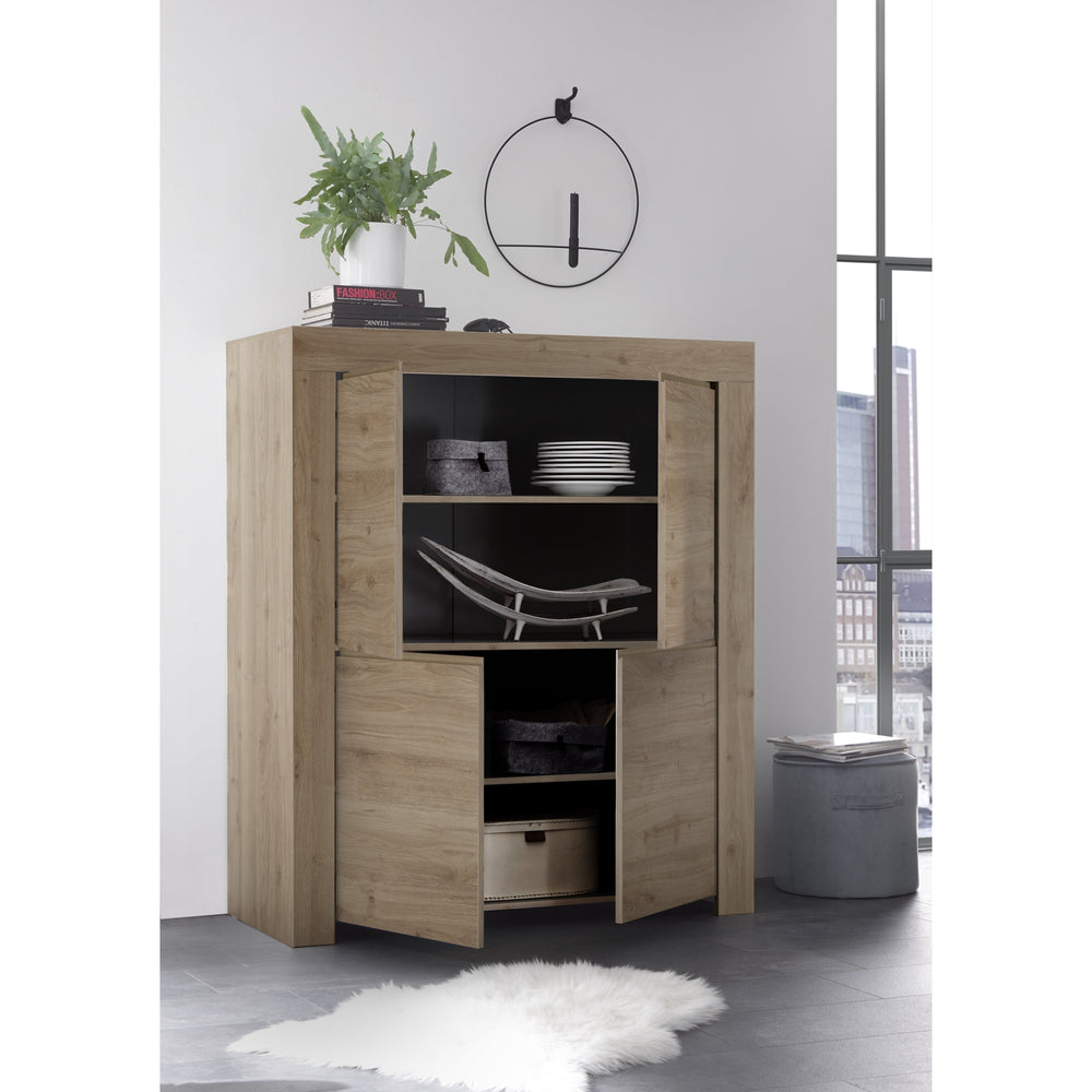 Roma 4 Door Oak Effect Tall Sideboard/Highboard - FurniComp