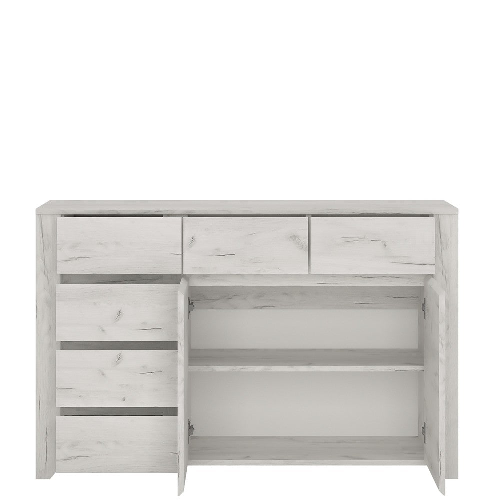 Florence White Oak 2 Door 3+3 Drawer Wide Chest of Drawer - FurniComp