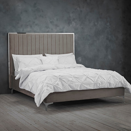 Francisco Mink Grey Velvet Fabric Bed Frame - FurniComp