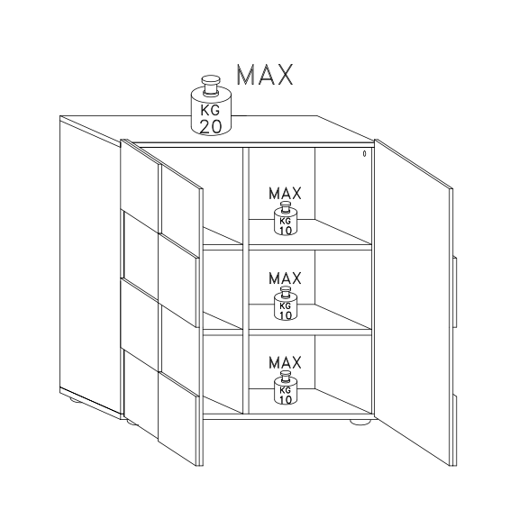 Giulia 2 Door White Gloss Tall Sideboard/Highboard with Mirrors - FurniComp