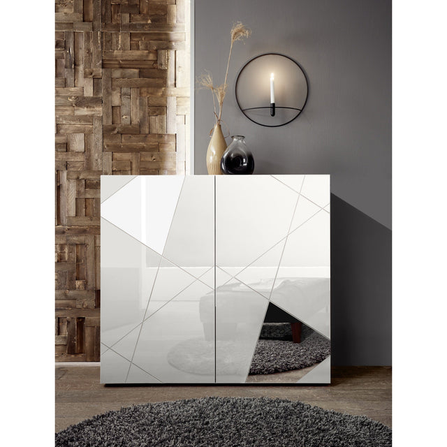 Giulia 2 Door White Gloss Tall Sideboard/Highboard with Mirrors - FurniComp