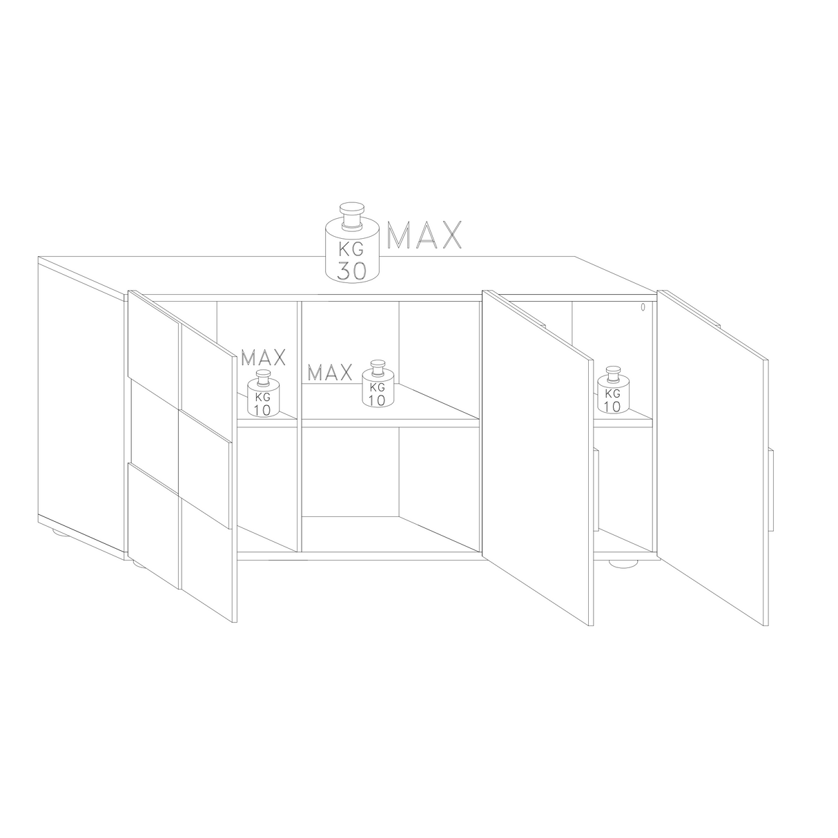 Giulia 3 Door Oak Sideboard with Mirrors - FurniComp