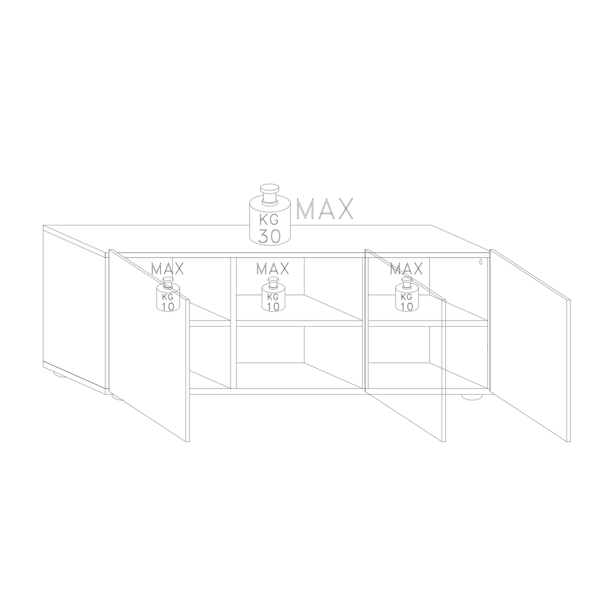 Giulia 3 Door White Gloss TV Unit with Mirrors - FurniComp