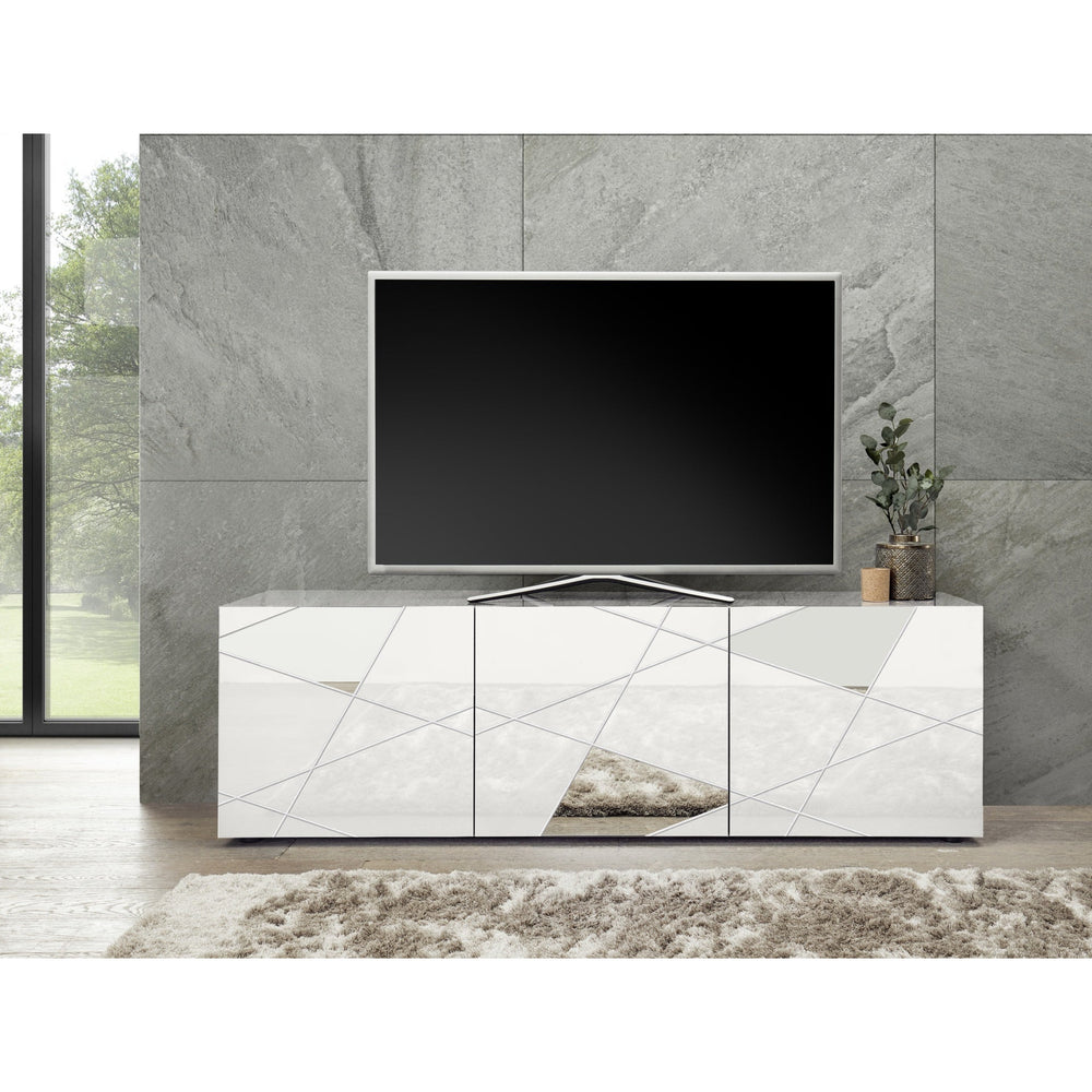 Giulia 3 Door White Gloss TV Unit with Mirrors - FurniComp