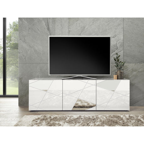 Giulia 3 Door White Gloss TV Unit with Mirrors - FurniComp