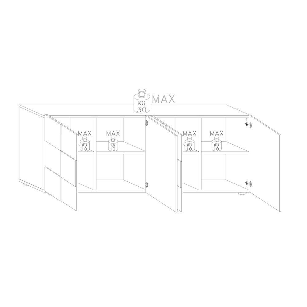 Giulia 4 Door Grey Gloss Sideboard with Mirrors - FurniComp