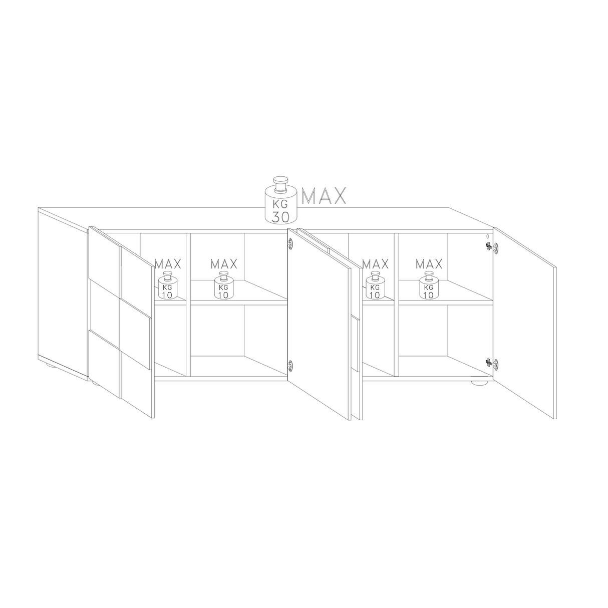 Giulia 4 Door Oak Sideboard with Mirrors - FurniComp