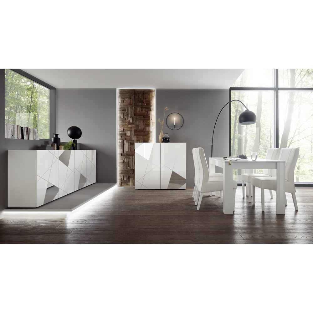Giulia 3 Door White Gloss TV Unit with Mirrors - FurniComp