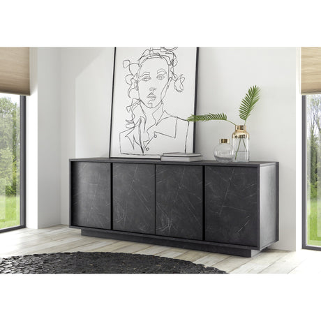 Glacia 4 Door Black Marble Effect Sideboard - FurniComp