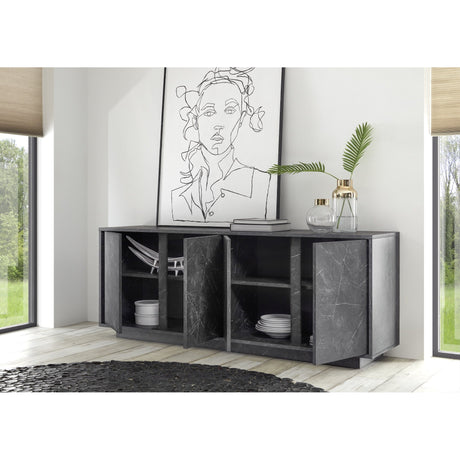 Glacia 4 Door Black Marble Effect Sideboard - FurniComp