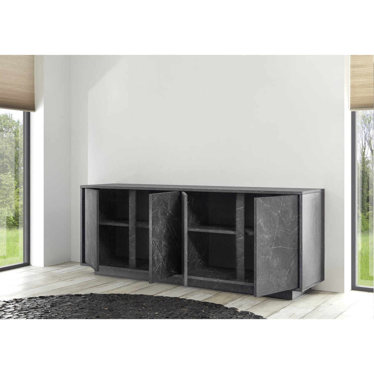Glacia 4 Door Black Marble Effect Sideboard - FurniComp