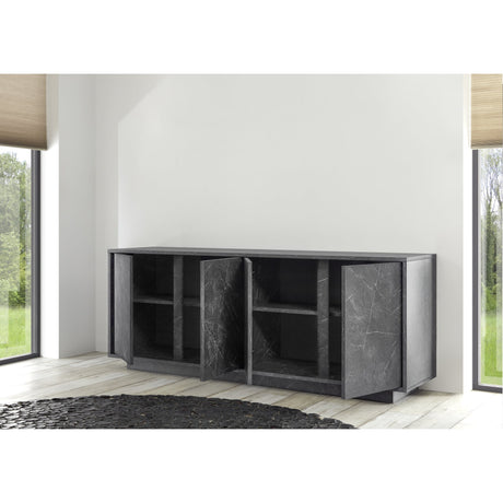 Glacia 4 Door Black Marble Effect Sideboard - FurniComp