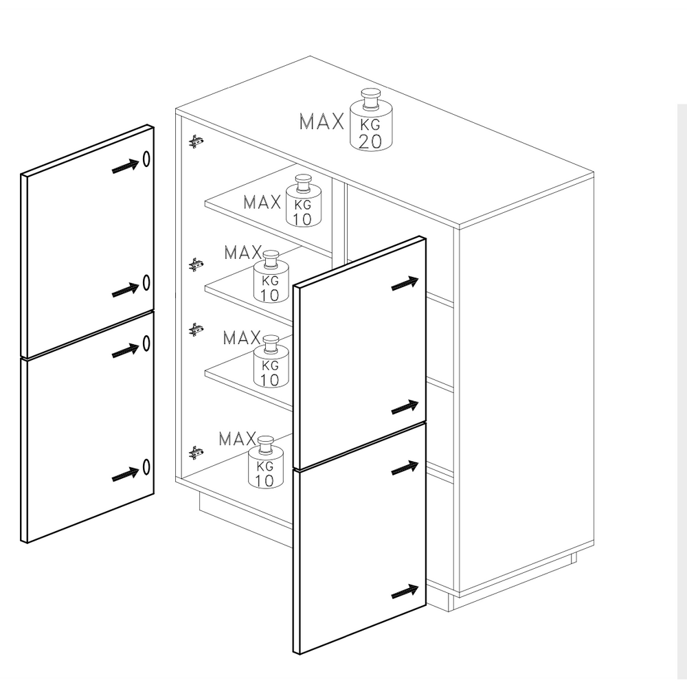 Glacia 4 Door White Gloss Tall Sideboard/Highboard - FurniComp