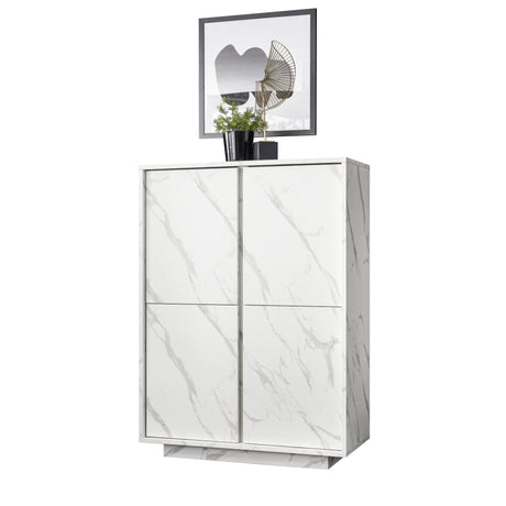 Glacia 4 Door White Marble Effect Tall Sideboard/Highboard - FurniComp