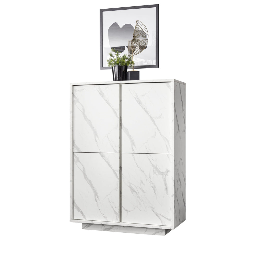 Glacia 4 Door White Marble Effect Tall Sideboard/Highboard - FurniComp