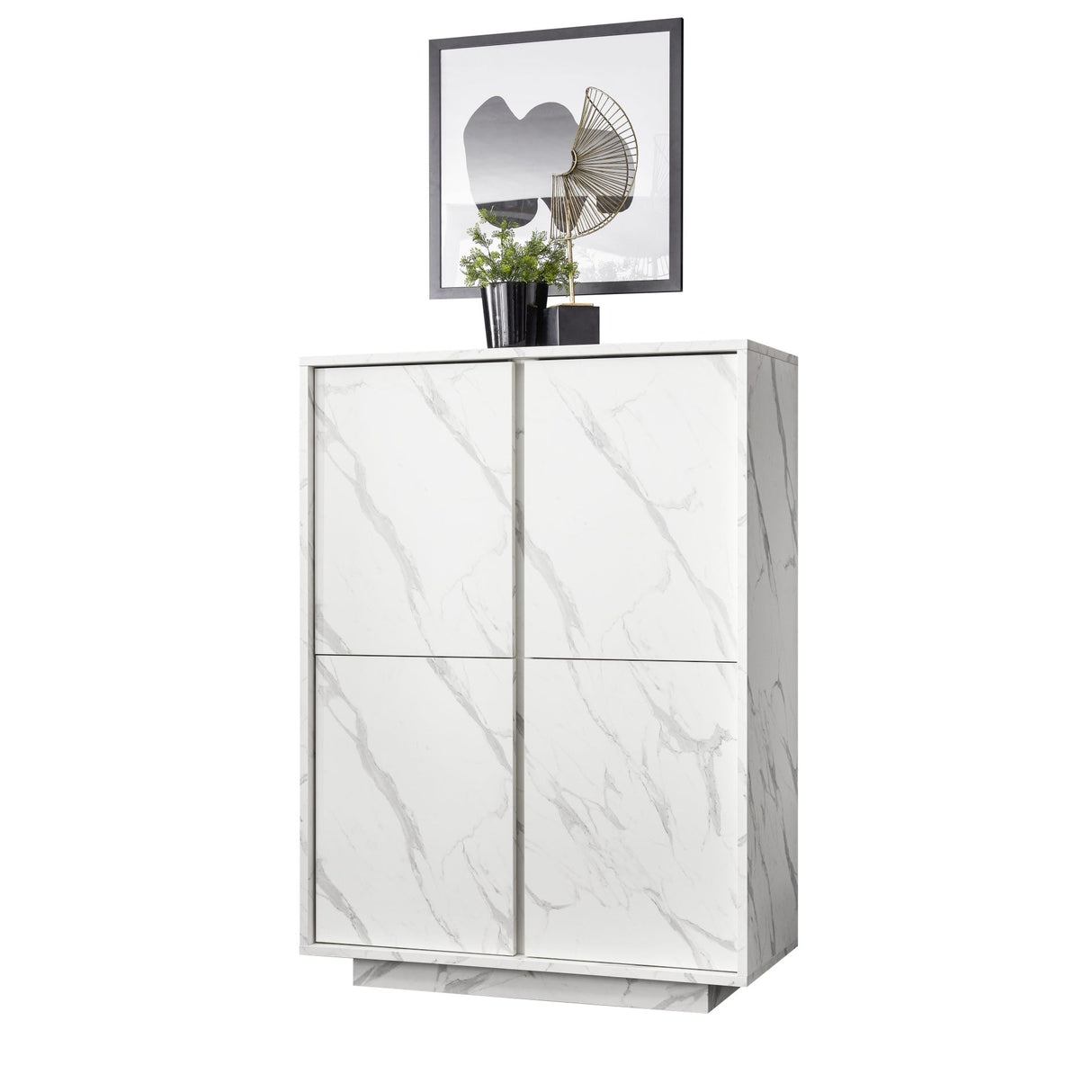 Glacia 4 Door White Marble Effect Tall Sideboard/Highboard - FurniComp