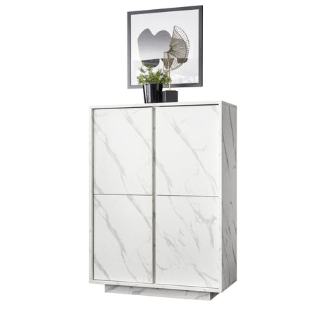 Glacia 4 Door White Marble Effect Tall Sideboard/Highboard - FurniComp