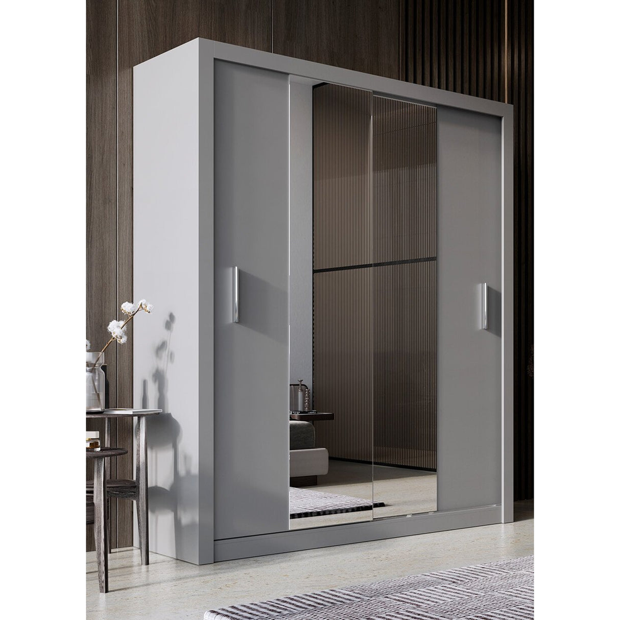 Austin 2 Door Grey 180cm Mirrored Sliding Door Wardrobe AU-03 - FurniComp