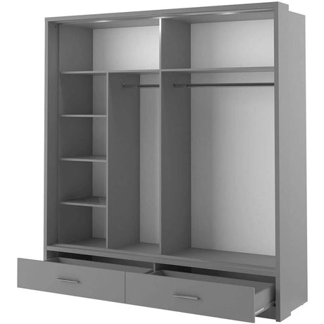 Klassy 2 Door 2 Drawer Grey Mirrored 200cm Sliding Door Wardrobe KL-05 - FurniComp