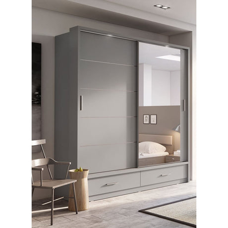 Klassy 2 Door 2 Drawer Grey Mirrored 200cm Sliding Door Wardrobe KL-05 - FurniComp