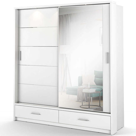 Klassy 2 Door 2 Drawer White Mirrored 200cm Sliding Door Wardrobe KL-05 - FurniComp