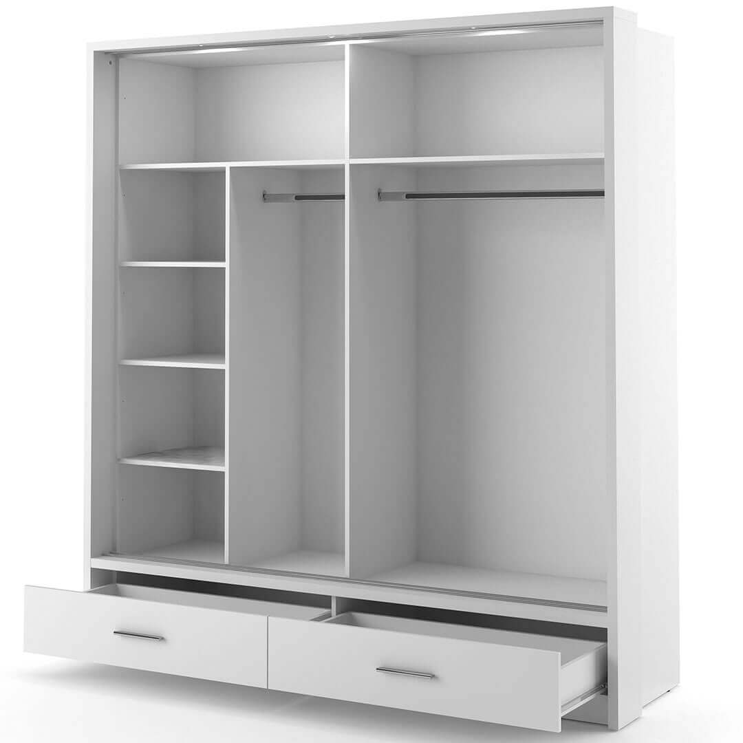 Klassy 2 Door 2 Drawer White Mirrored 200cm Sliding Door Wardrobe KL-05 - FurniComp