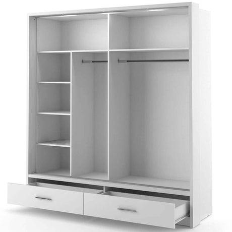 Klassy 2 Door 2 Drawer White Mirrored 200cm Sliding Door Wardrobe KL-05 - FurniComp