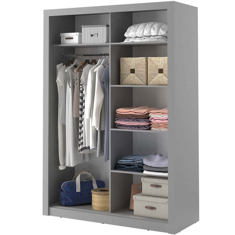 Klassy 2 Door 150cm Grey Mirrored Sliding Door Wardrobe KL-04 - FurniComp