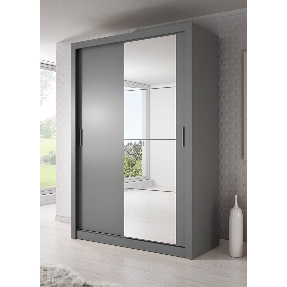 Klassy 2 Door 150cm Grey Mirrored Sliding Door Wardrobe KL-04 - FurniComp