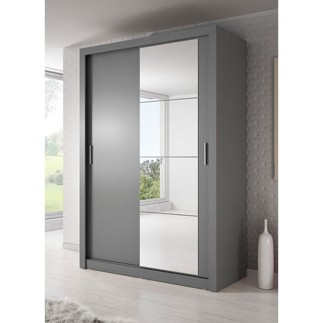 Klassy 2 Door 150cm Grey Mirrored Sliding Door Wardrobe KL-04 - FurniComp