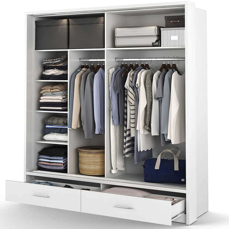 Klassy 2 Door 2 Drawer White Mirrored 200cm Sliding Door Wardrobe KL-05 - FurniComp