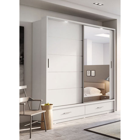 Klassy 2 Door 2 Drawer White Mirrored 200cm Sliding Door Wardrobe KL-05 - FurniComp
