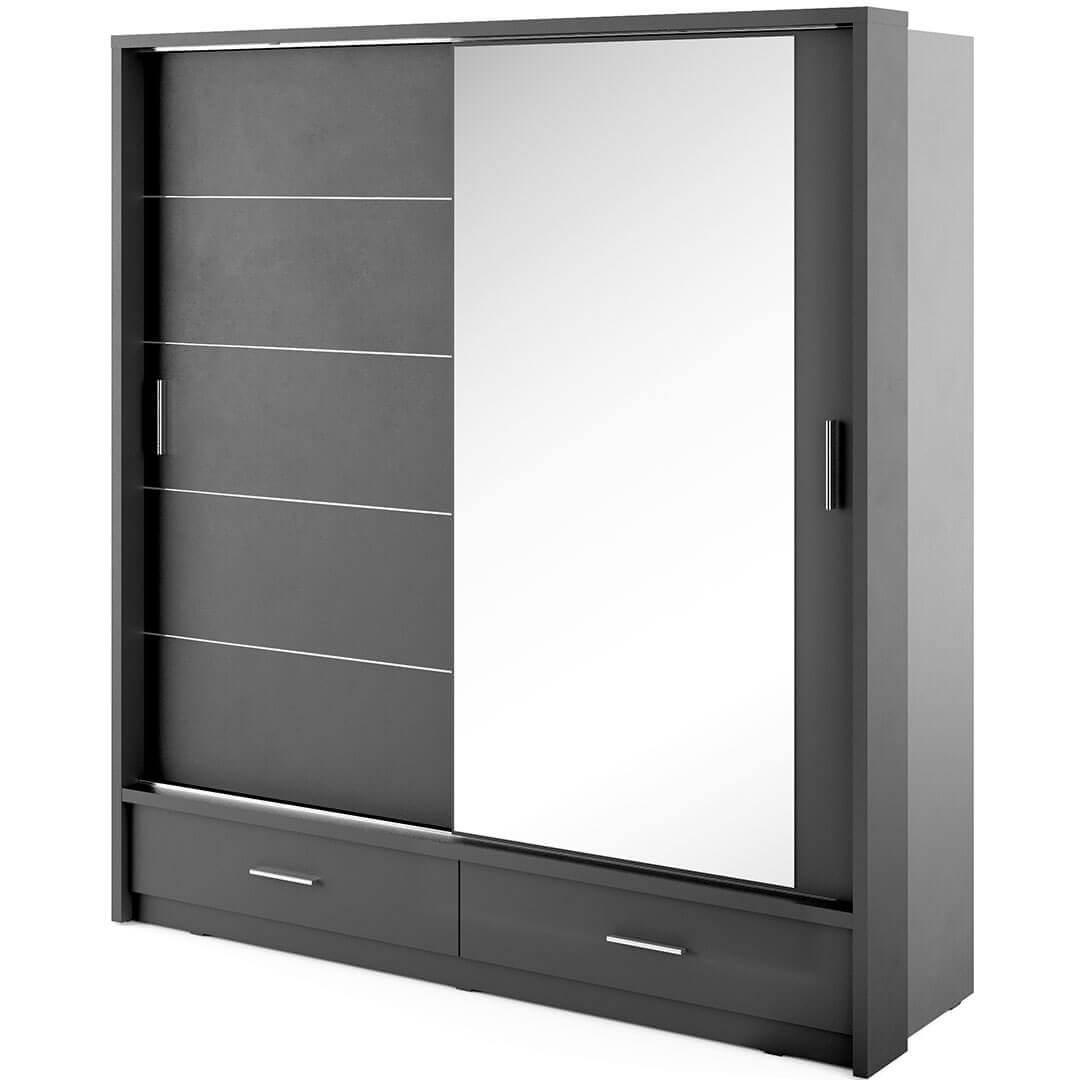 Klassy 2 Door 2 Drawer Black Mirrored 200cm Sliding Door Wardrobe KL-05 - FurniComp