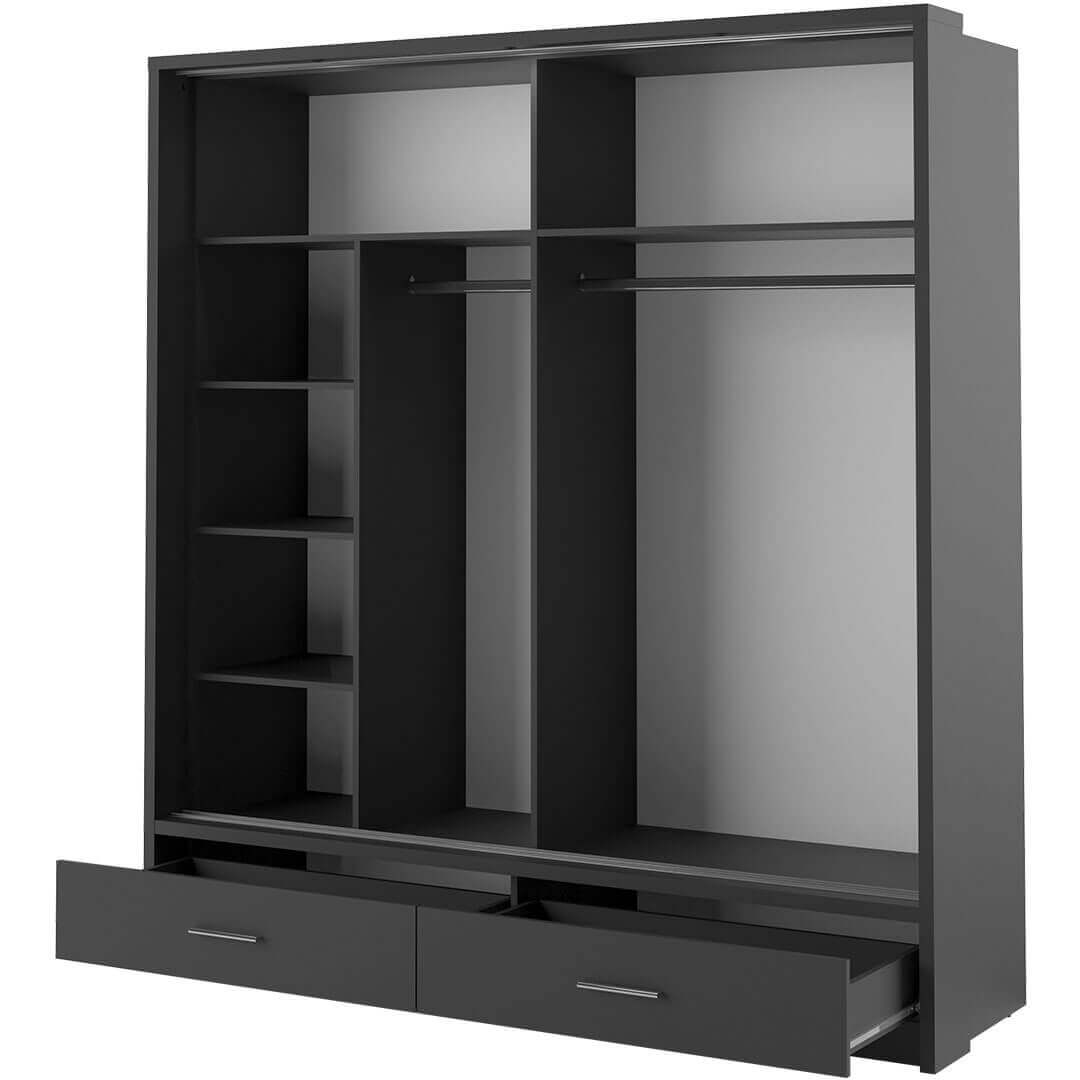Klassy 2 Door 2 Drawer Black Mirrored 200cm Sliding Door Wardrobe KL-05 - FurniComp
