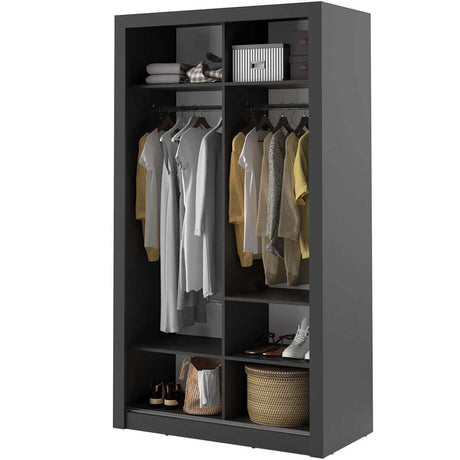 Klassy 2 Door Black Mirrored 120cm Sliding Door Wardrobe KL-06 - FurniComp