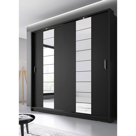 Klassy 2 Door Black 220cm Mirrored Sliding Door Wardrobe KL-14 - FurniComp