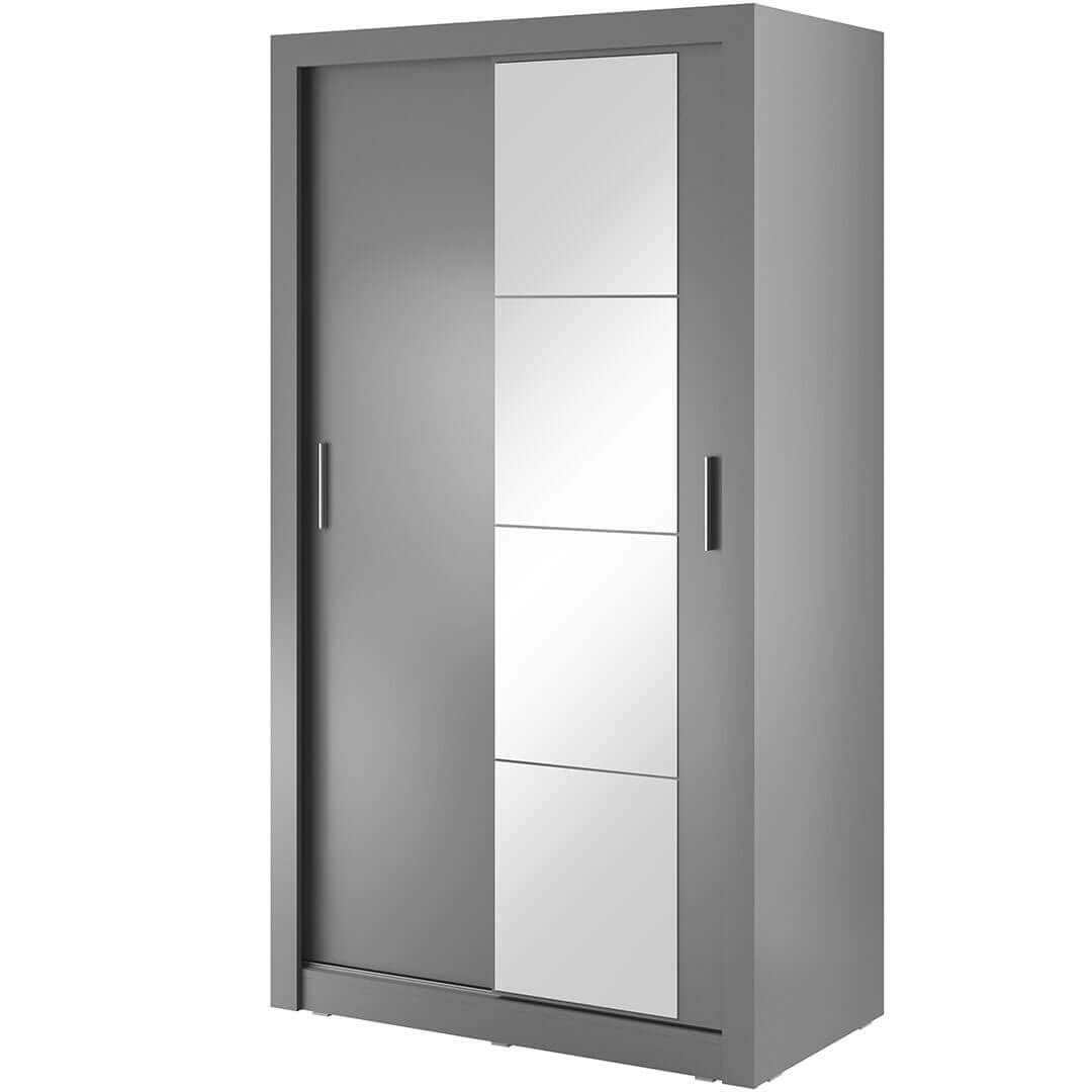 Klassy 2 Door Grey Mirrored 120cm Sliding Door Wardrobe KL-06 - FurniComp