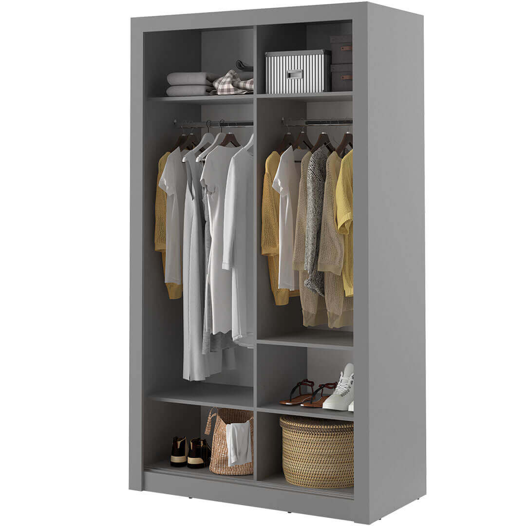 Klassy 2 Door Grey Mirrored 120cm Sliding Door Wardrobe KL-06 - FurniComp