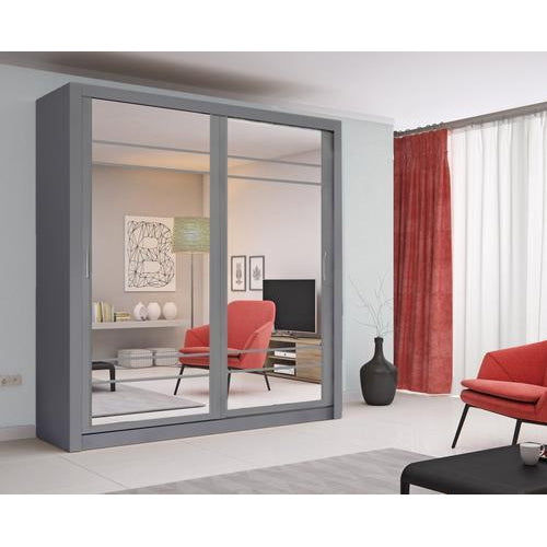 Klassy 2 Door Grey Mirrored 200cm Sliding Door Wardrobe KL-08 - FurniComp