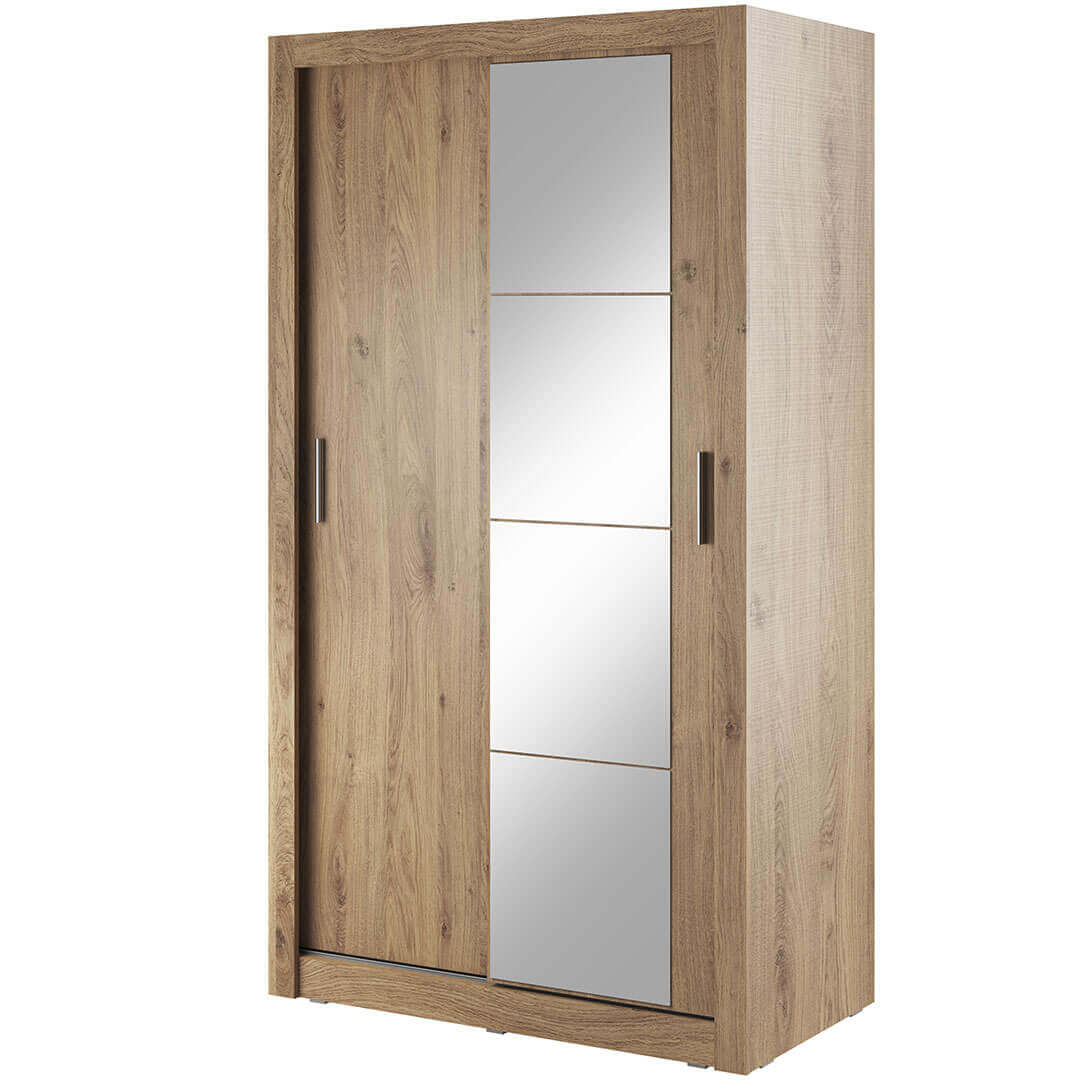 Klassy 2 Door Oak Mirrored 120cm Sliding Door Wardrobe KL-06 - FurniComp