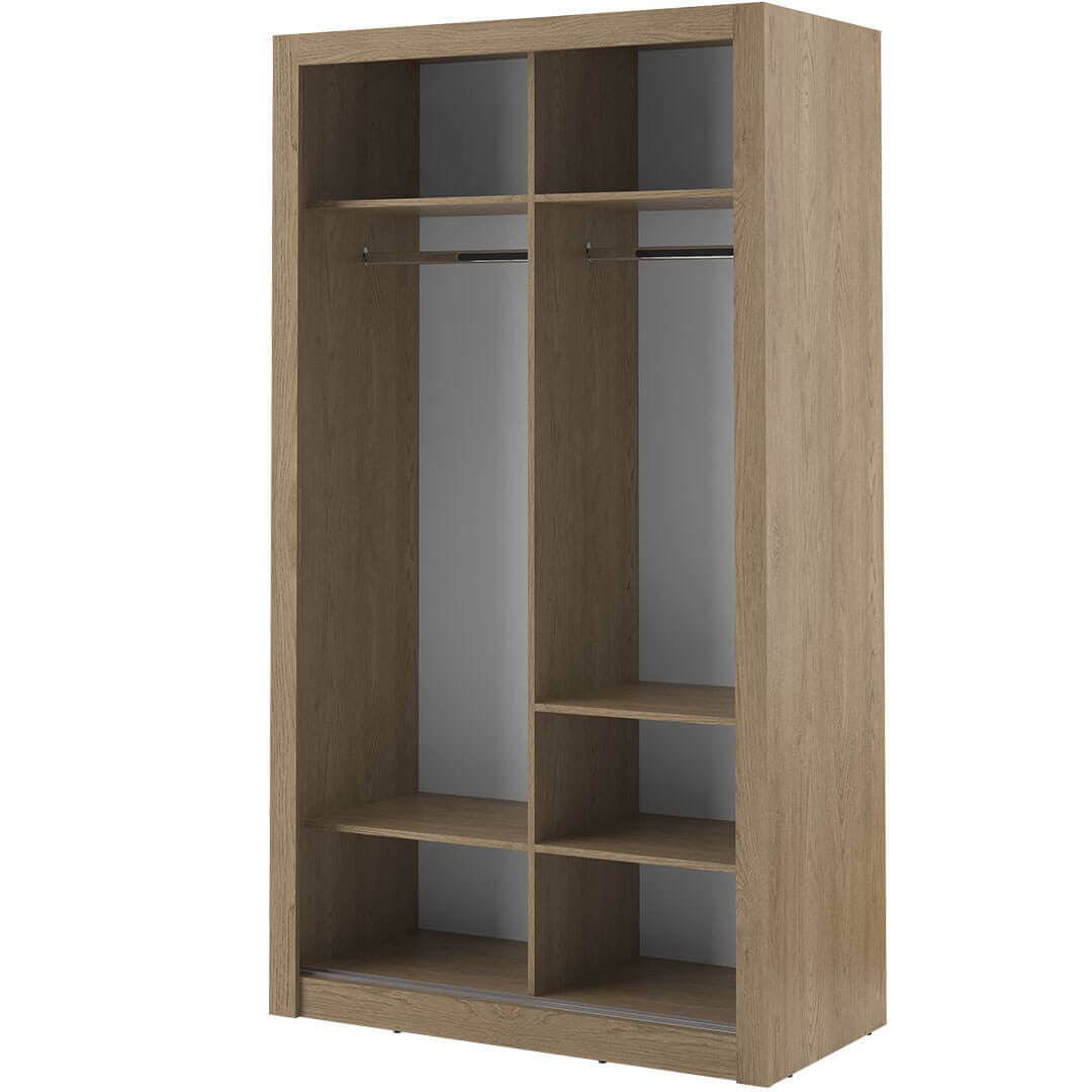 Klassy 2 Door Oak Mirrored 120cm Sliding Door Wardrobe KL-06 - FurniComp