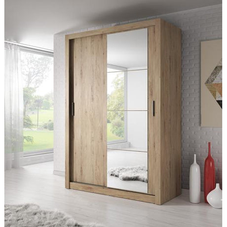 Klassy 2 Door Oak Mirrored 120cm Sliding Door Wardrobe KL-06 - FurniComp