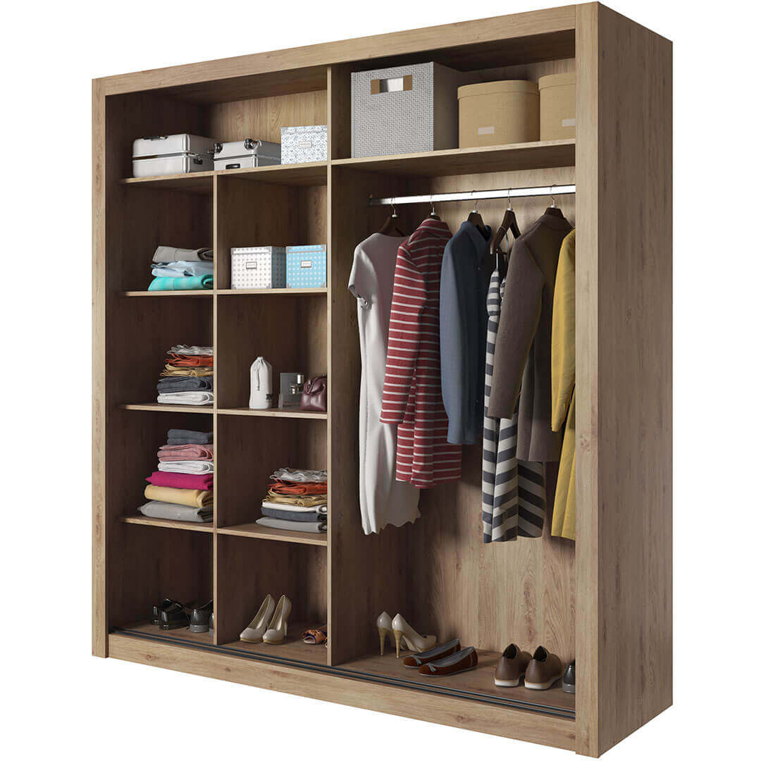 Klassy 2 Door Oak Mirrored 200cm Sliding Door Wardrobe KL-08 - FurniComp